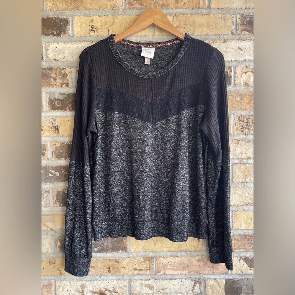 5 for $25🔥Knox Rose Heathered Grey Long Sleeve Lace Waffle Jersey Shirt Large